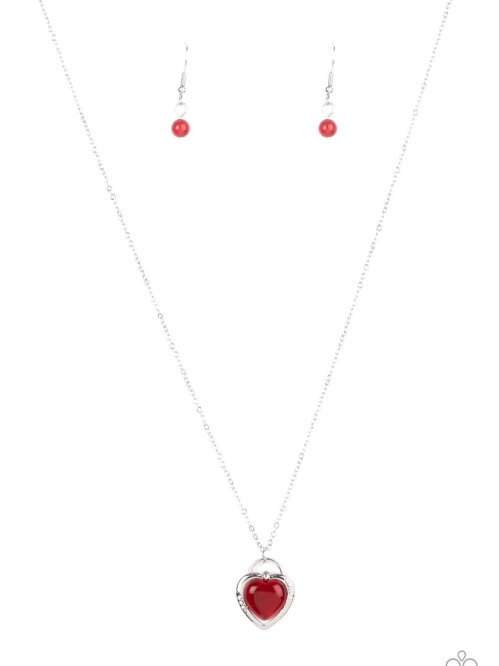 paparazzi Silver-Tone Red Heart Pendant Necklace & Red Bead Earrings